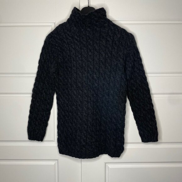 Eagle's Eye 100% Wool Black Cable Knit Turtleneck Sweater (Small) - Picture 2 of 8